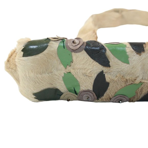 Handmade Cowhide Calf Hair Shoulder Lined Leather Embellished Purse Bag - Picture 9 of 14